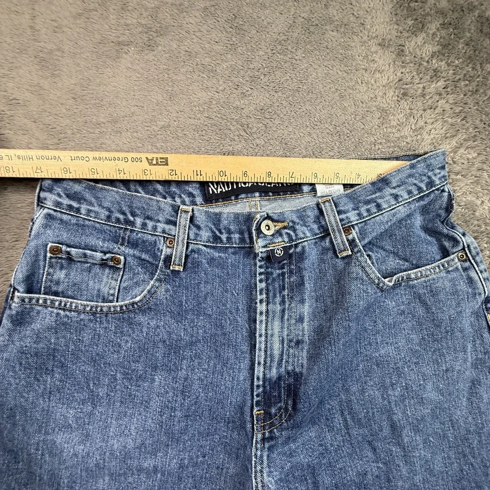 Y2K Nautica Jeans Mens 34 Baggy Cropped Distressed Blue Denim 100% Cotton